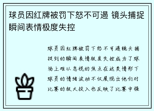 球员因红牌被罚下怒不可遏 镜头捕捉瞬间表情极度失控