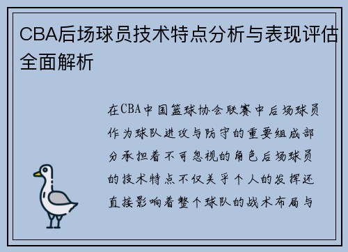 CBA后场球员技术特点分析与表现评估全面解析